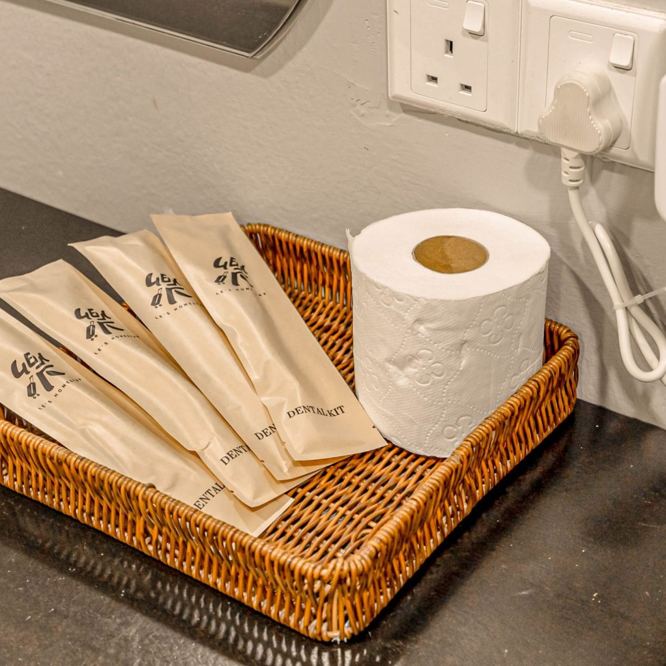 Le's Homestay branded toiletries and bathroom amenities for guests
