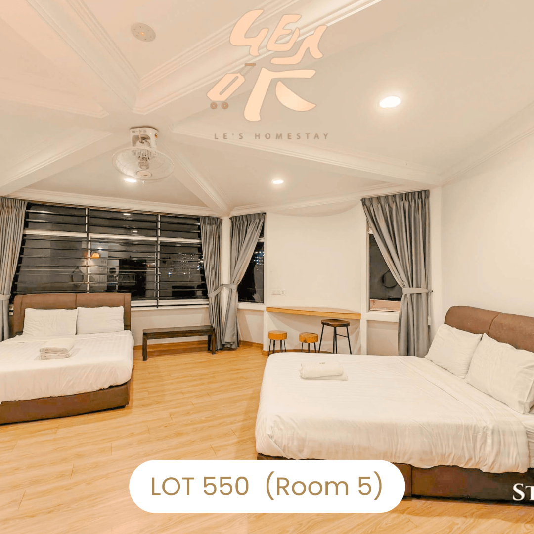 Spacious sleeping area with natural light in Room 5 at Le's Homestay Lot 550, a popular Homestay Melaka Private Pool.