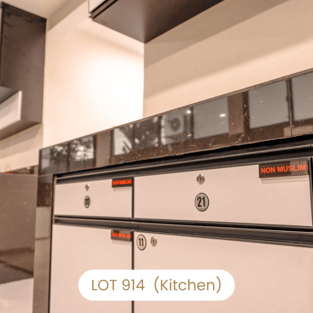Dedicated kitchen storage cabinets for separate Halal and Non-Halal utensils at Le's Homestay Lot 914