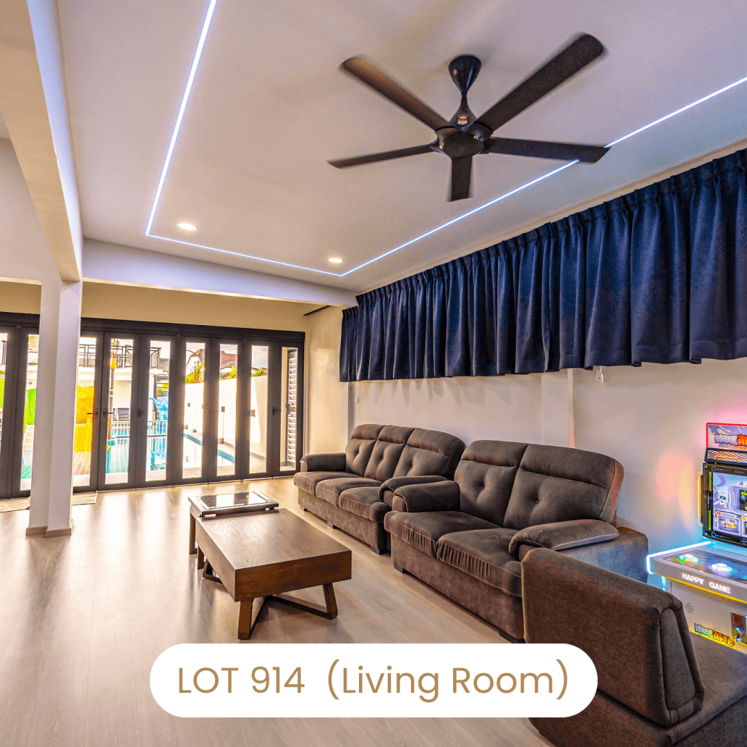 Comfortable sofa set in air conditioned living room at Le's Homestay Lot 914