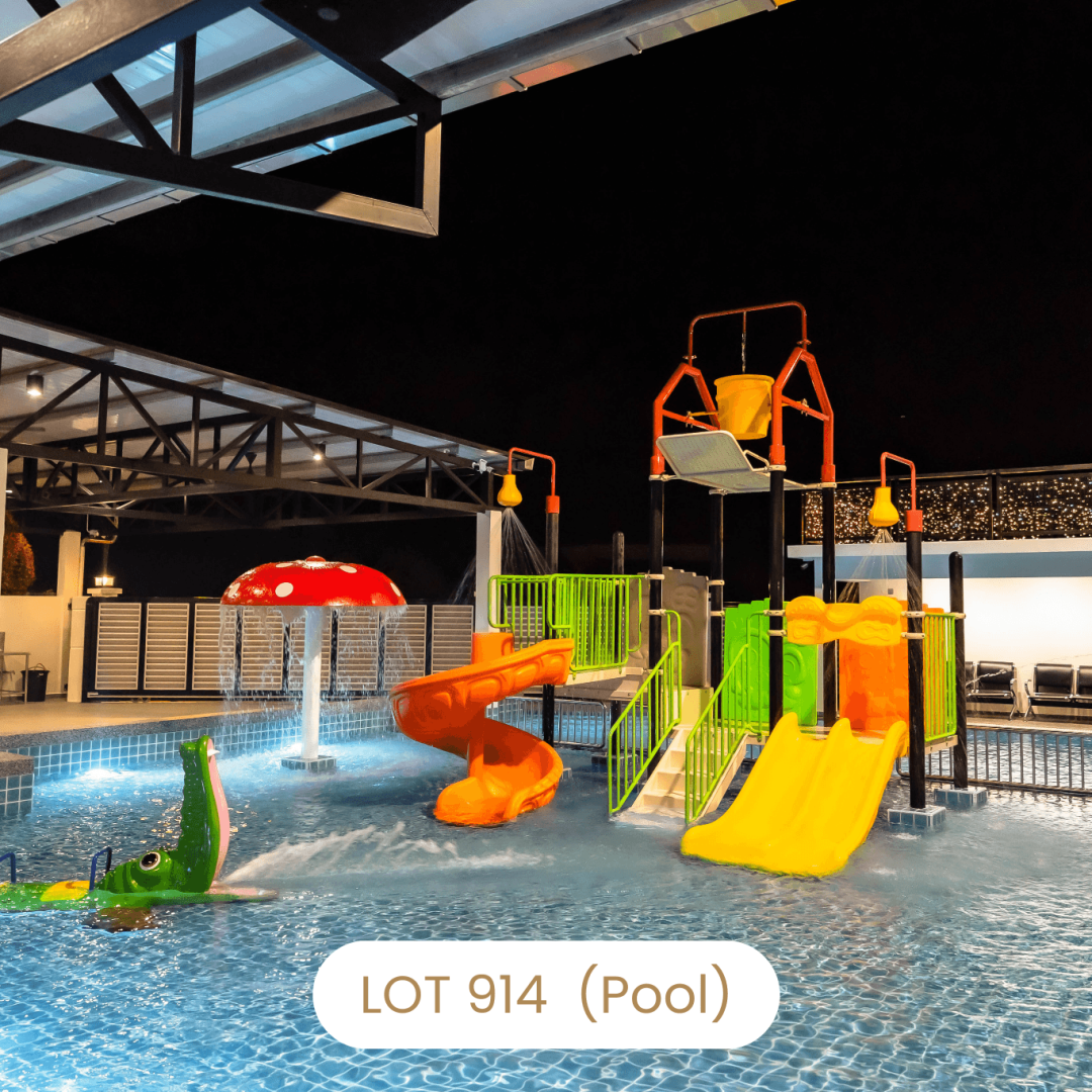 Illuminated private pool and slide at night at Le's Homestay Lot 914 A'Famosa Homestay
