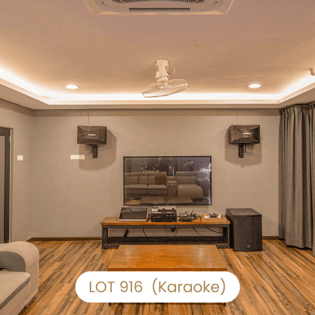 Karaoke KTV system and lounge sofa arrangement at Le's Homestay Lot 916