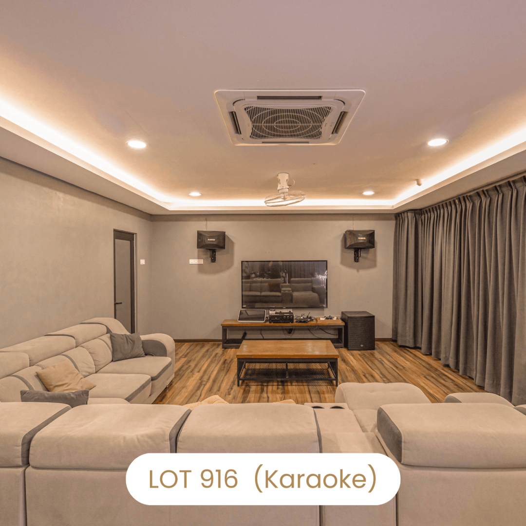 Spacious living room lounge area with karaoke system at Le's Homestay Lot 916
