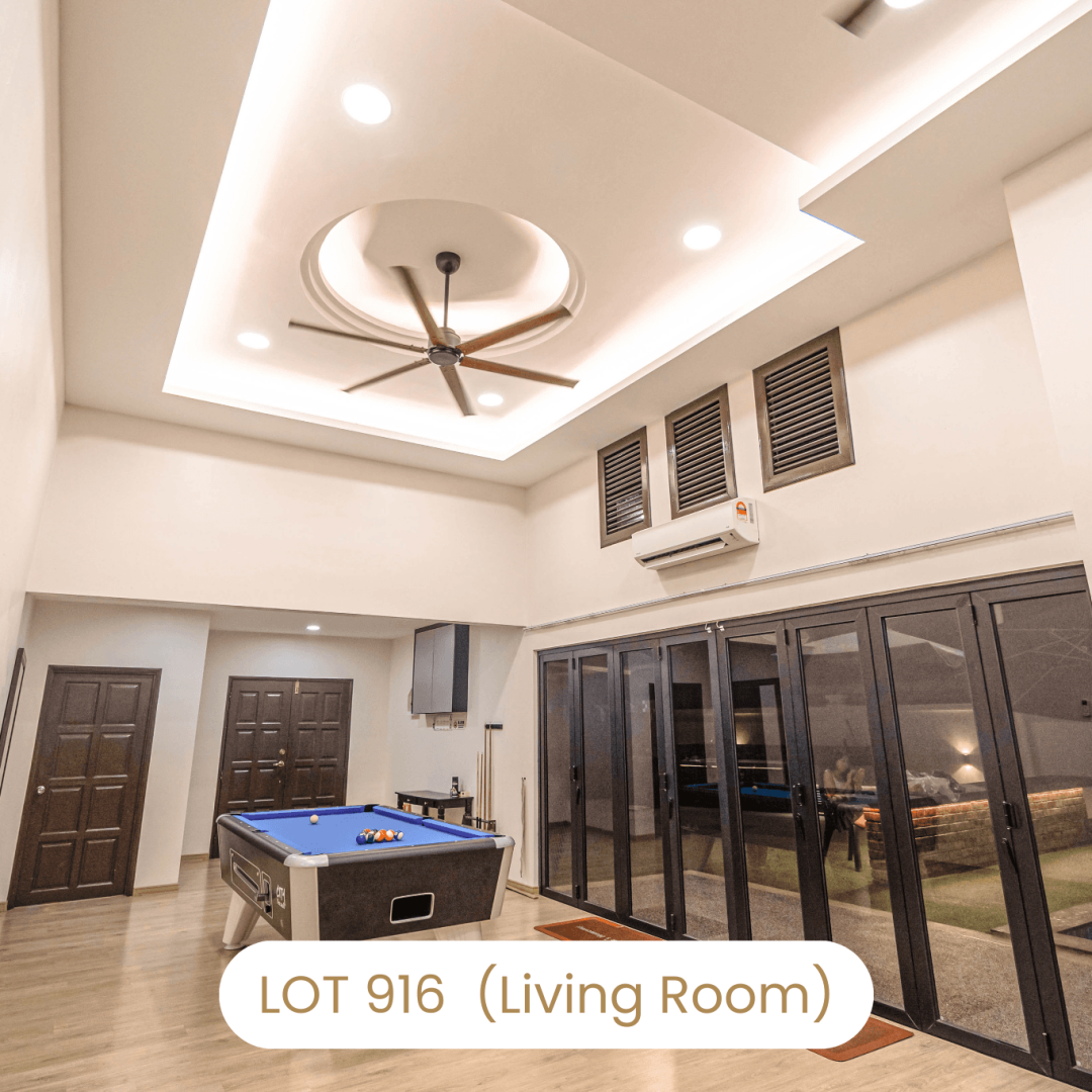 Indoor pool table entertainment facility near glass doors at Le's Homestay Lot 916